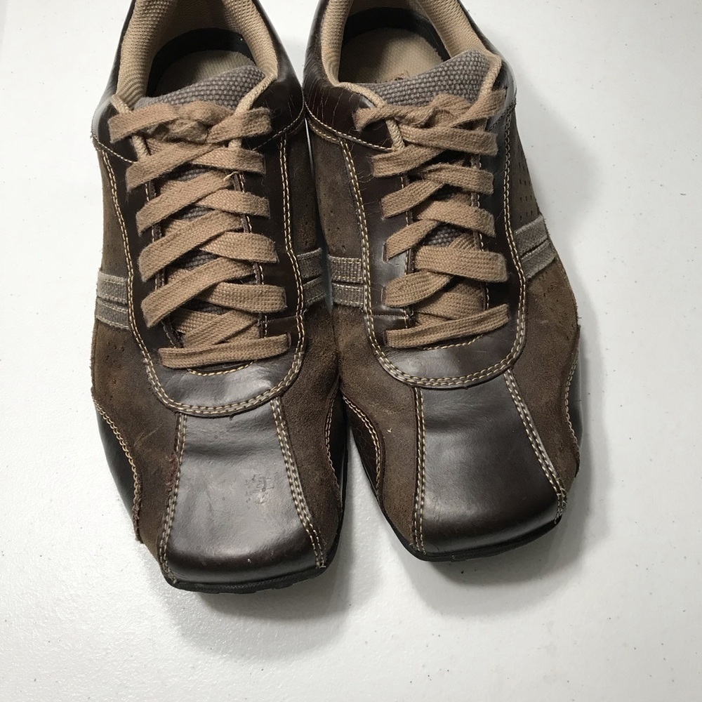 Skechers Men's Brown Leather Oxfords Square Toe Casual Shoes Size 9.5 SB-04